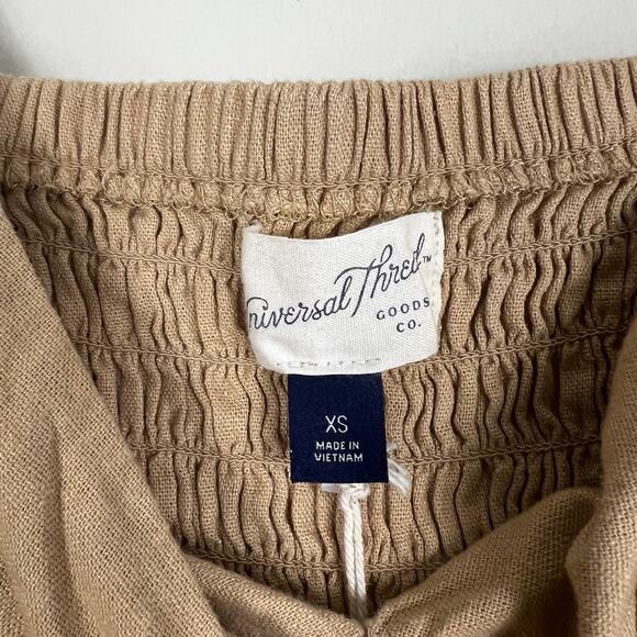 NWT Universal Thread Crop Top Womens XS Wheatfield Tan Linen Tie Front Earthy - Picture 6 of 8